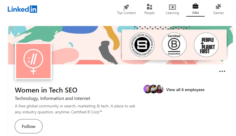 Women in Tech SEO (LinkedIn Company Page)