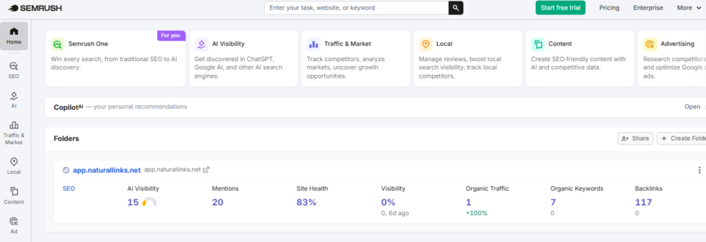 Semrush: Best for All-in-One SEO + Outreach CRM