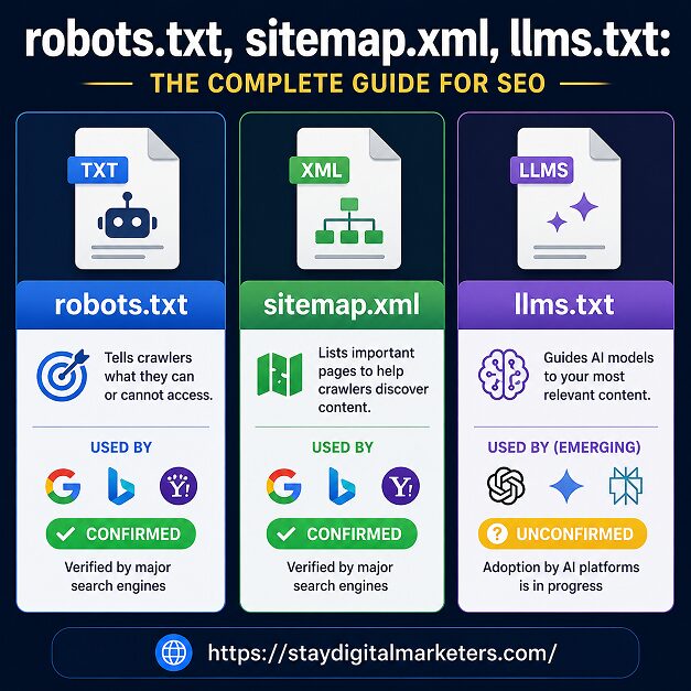 llms.txt vs Robots.txt vs Sitemap.xml: What Is the Difference?